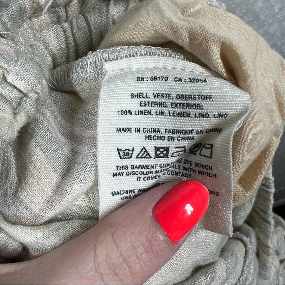 Anthropologie Women Shorts Sz XS Cream Grey Striped Linen Pull On High‎ Rise
